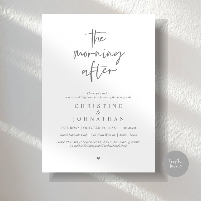 Invitation Après-midi, Brunch Mariage de la Poste moderne (The Morning After, Modern Post wedding brunch invitation card, PDF, in Dark Grey)