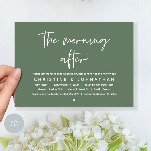 Invitation Après-midi, Brunch Mariage de la Poste moderne (Thanks a brunch, The Morning After, post wedding celebration invitation card, PDF, Greenery sage )