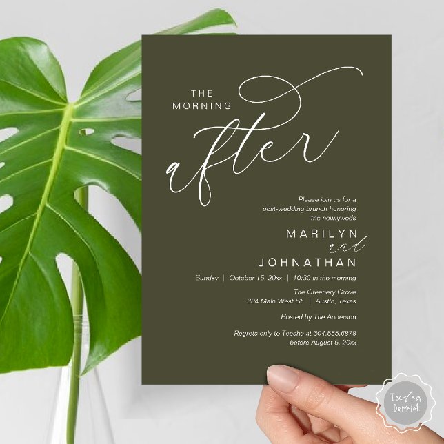 Invitation Après-midi, Post Mariage Brunch Célébration (The Morning After, Post Wedding Brunch Appreciate Thank You Invitation Card PDF Olive Green)