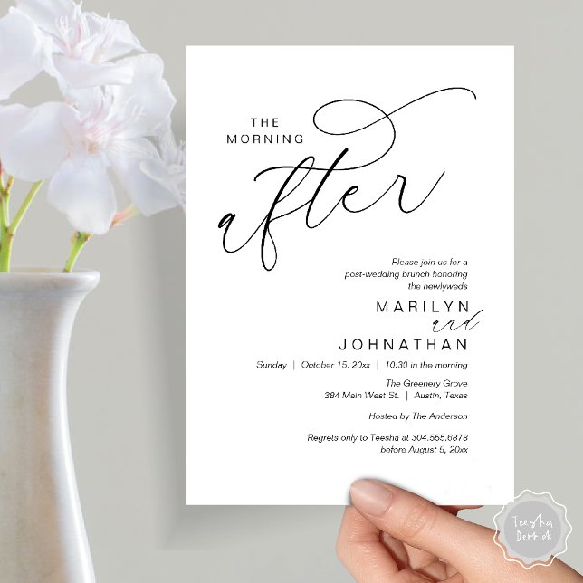 Invitation Après-midi, Post Mariage Brunch Célébration (The Morning After, Post Wedding Brunch Appreciate Thank You Invitation Card PDF Black White)