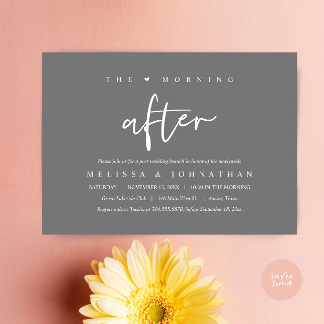 Invitation Après-midi, Post Mariage Brunch Célébration (The Morning After, Post Modern Wedding Brunch Invitation Card, PDF. in Dark Grey)