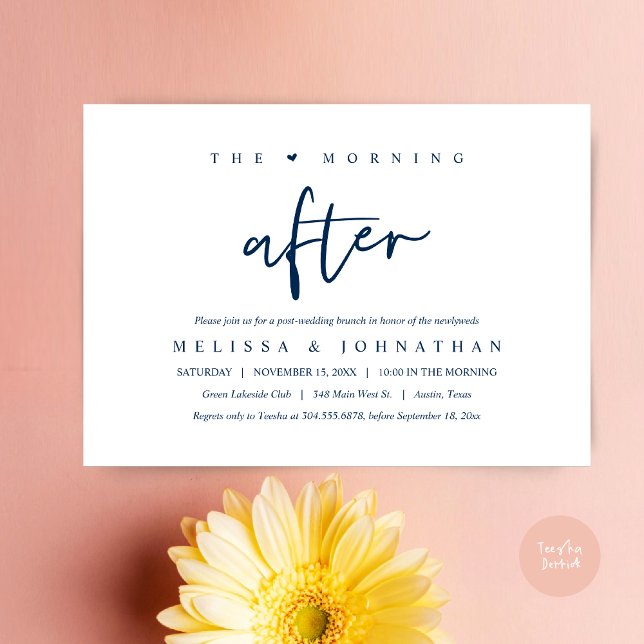 Invitation Après-midi, Post Mariage Brunch Célébration (The Morning After, Post Modern Wedding Brunch Invitation Card, PDF. in Navy Blue)