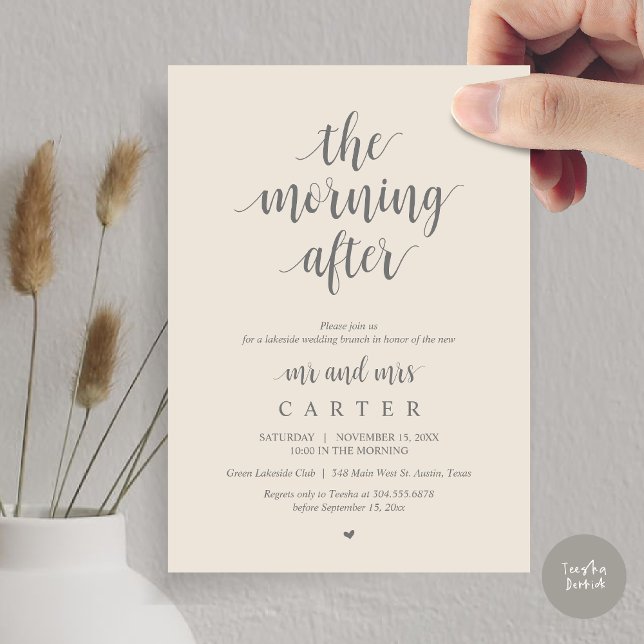 Invitation Après-midi, Post mariage Brunch Célébration (The Morning After, Modern Post Wedding Brunch Celebration Invitation Card, PDF, in Dark Grey Cream)