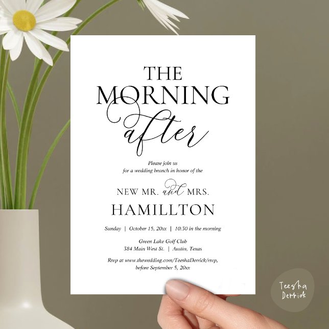 Invitation Après-midi, Post mariage Brunch Célébration (The Morning After, Post wedding Brunch Celebration Invitation Card, PDF Modern Classy Black White)