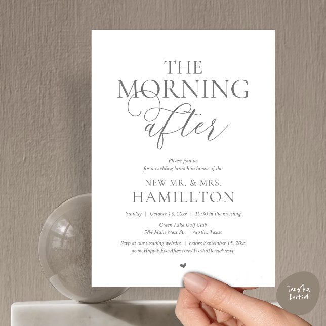 Invitation Après-midi, Post mariage Brunch Célébration (The Morning After, Modern Post wedding Brunch Lunch Celebration Invitation Card, PDF, Dark Grey)