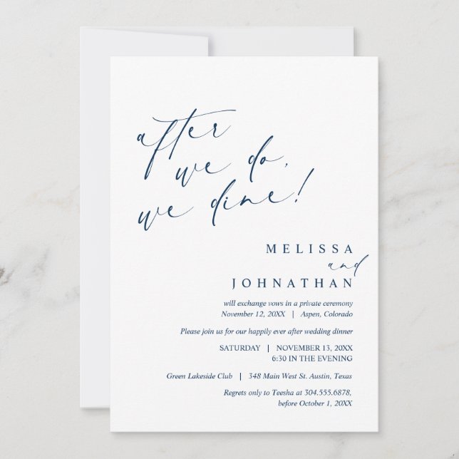 Invitation Après, nous dînons, dîner Mariage Elopement (Devant)