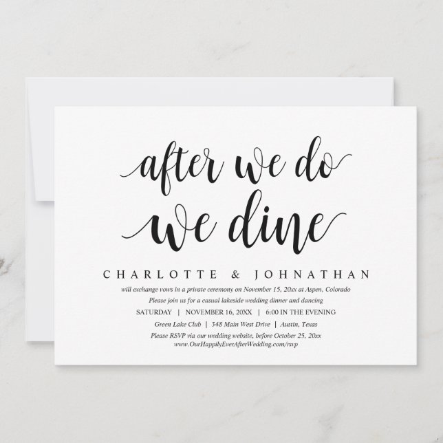 Invitation Après, Nous Dînons, Dîner Mariage Elopement Inv (Devant)