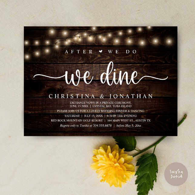 Invitation Après, Nous Dînons, Dîner Russe Mariage (After We Do, We Dine, Rustic Wedding Dinner Invitation card, pdf, in cottage dark wood)