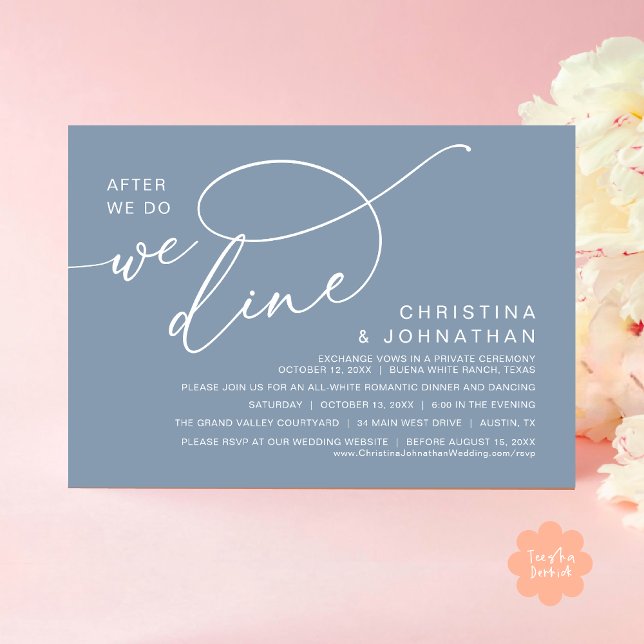 Invitation Après Nous Faire, Nous Dînons, Dîner de Mariage Ro (After We Do We Dine Romantic Wedding Dinner Party Invitation Card Modern Boho PDF Rustic Dusty Blue)