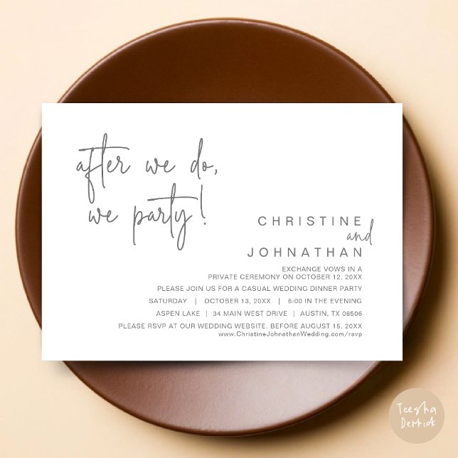 Invitation Après Nous, Nous Faisons La Fête, Dîner Mariage, G (After We Do, We Party, Modern Romantic Wedding Dinner Invitation Card, PDF, in Dark Grey)