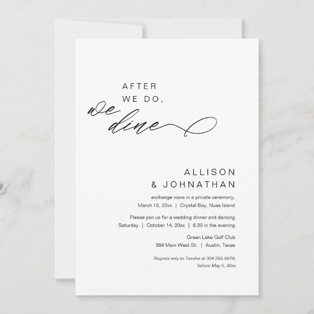Invitation Après, on dîne, Elopement Mariage moderne (Devant)