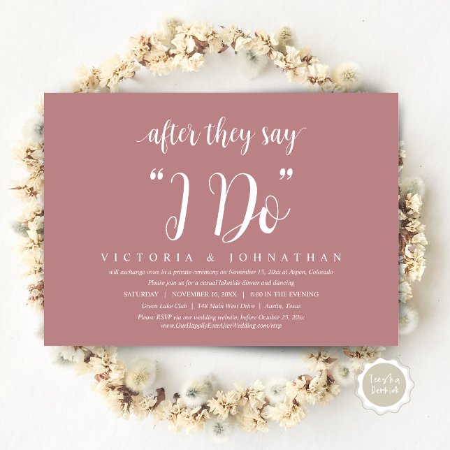 Invitation Après Qu'Ils Disent Je FAIS, Mariage Elopement Dîn (After They Say I DO, Wedding Elopement Dinner Invitation Card, PDF, Modern Rustic, Dusty rose pink)