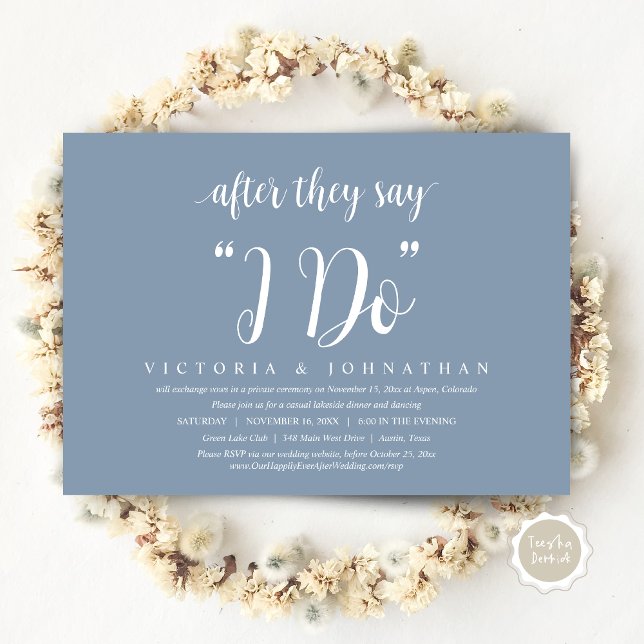 Invitation Après Qu'Ils Disent Je FAIS, Mariage Elopement Dîn (After They Say I DO, Wedding Elopement Dinner Invitation Card, PDF, Modern Rustic, in Dusty Blue)