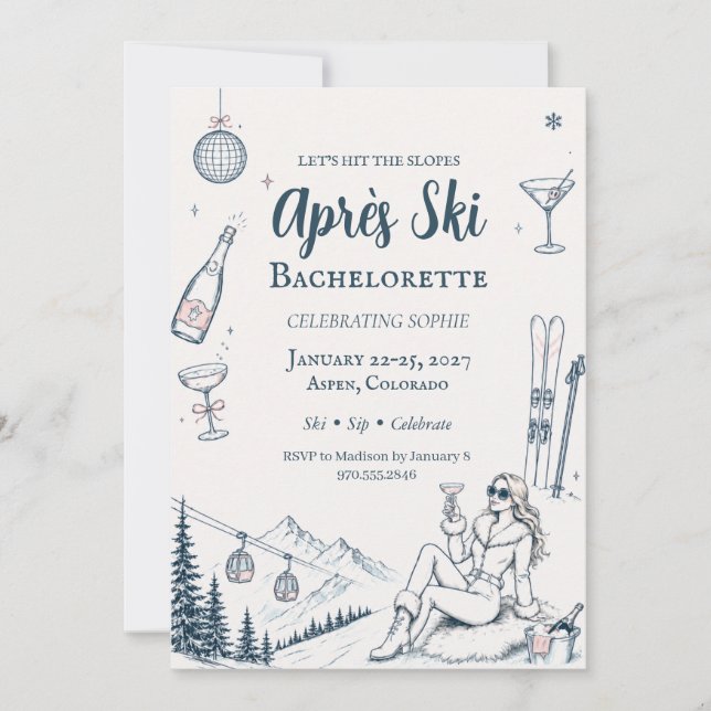 Invitation Après-Ski Alpine Chic Week-end de Bachelorette  (Devant)