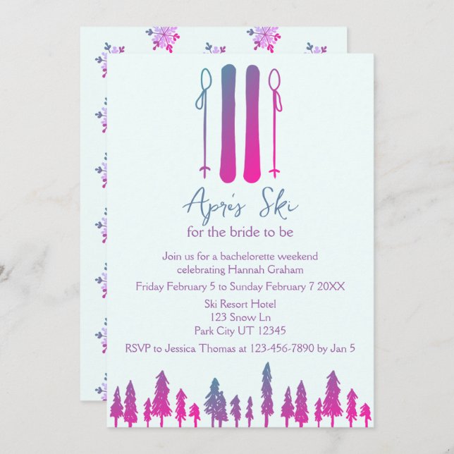 Invitation Apres Ski Neon Bachelorette Party (Devant / Derrière)