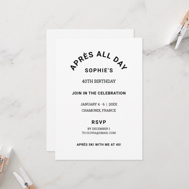 Invitation Après toute la journée hiver 40e anniversaire Ski  (Devant/Arrière en situation)