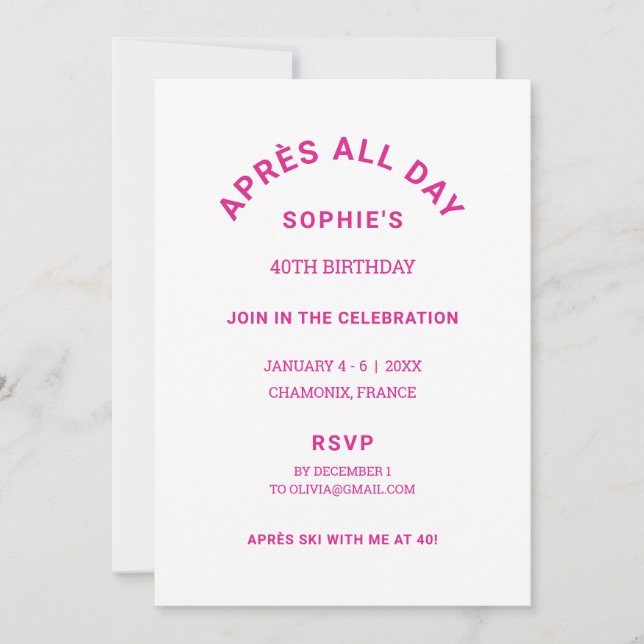Invitation Après toute la journée Hot rose 40e Anniversaire S (Devant)