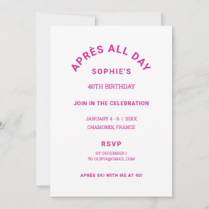 Invitation Après toute la journée Hot rose 40e Anniversaire S