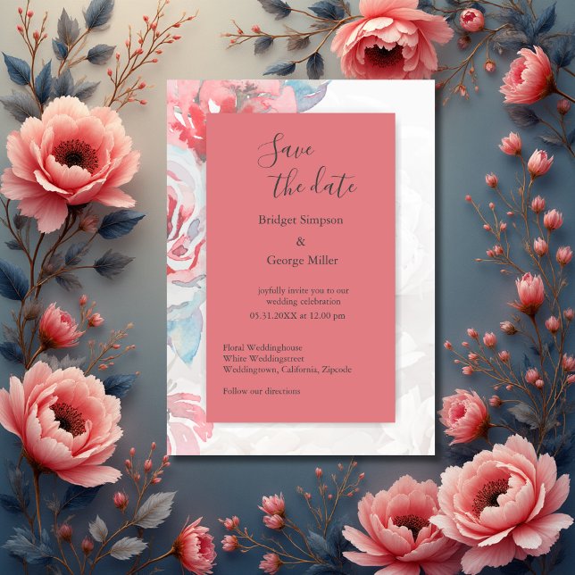 Invitation apricot chic Floral aquarelle rose sûr date (Créateur téléchargé)