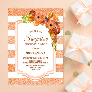 Invitation Apricot Floral Surprise Anniversaire Dîner