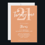 Invitation Apricot moderne élégant 21e anniversaire<br><div class="desc">Une simple invitation moderne 21ème anniversaire avec une élégante typographie de script de calligraphie et design minimaliste en abricot et couleur blanche.</div>