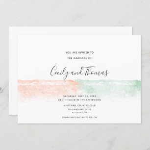 Invitation Apricot moderne simple et aquarelle verte