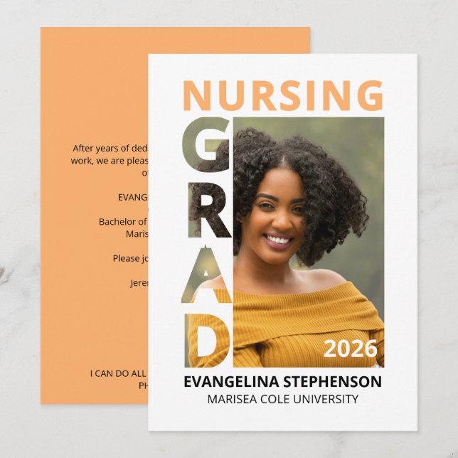 Invitation Apricot Nursing Graduate 2026 Announcement (Devant / Derrière)