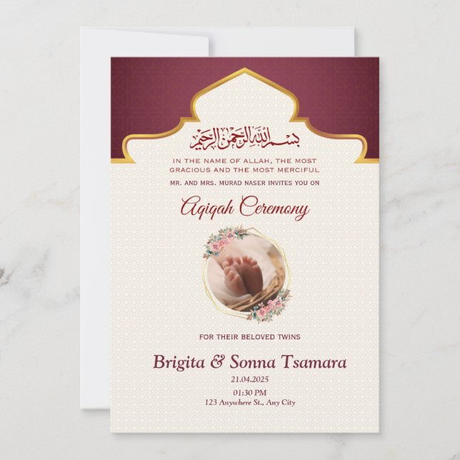 invitation aqeeqah pour jumeaux (Devant)