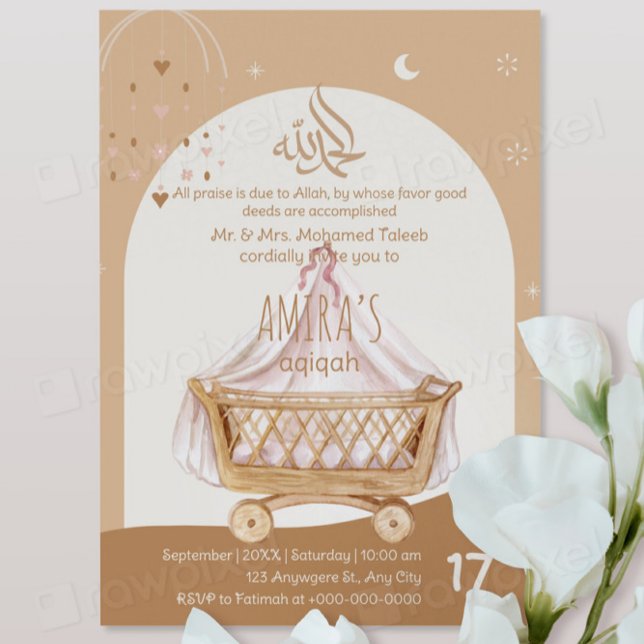 Invitation Aqiqah Cérémonie de baptême personnalis (Créateur téléchargé)