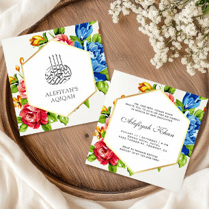 Invitation Aqiqah islamique florale vibre en or de Faux géomé