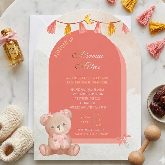 Invitation Aqiqah modifiable pour bébé fille | Conception d'a (Créateur téléchargé)