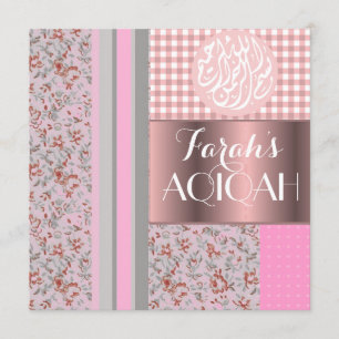 Invitation Aqiqah musulman de rose de bébé islamique