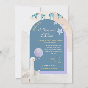 Invitation Aqiqah pour bébé garçon Arche bleue mo