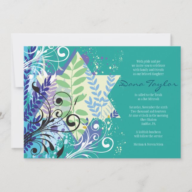 Invitation Aqua ABSTRAIT FLORAL STAR-in (Devant)
