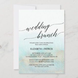 Invitation Aqua and Gold Watercolor Beach Brunch de mariage