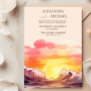 Invitation Aqua and Gold Watercolor On the Beach Wedding
