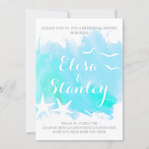 Invitation Aqua aquarelle, dîner de répétition mariage d'étoi