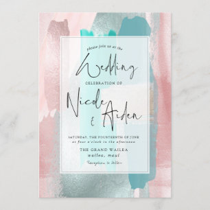 Invitation Aqua Aquarelle PixDezines, Blush Gold Rose