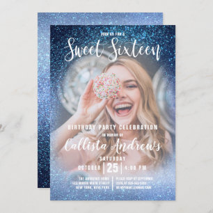 Invitation Aqua Baby Blue Triple Parties scintillant Ombre Ph