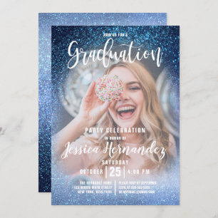 Invitation Aqua Baby Blue Triple Parties scintillant Photo Gr