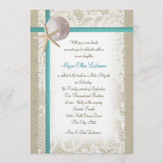 Invitation Aqua Beach Burlap et Lace Bat mitzvah
