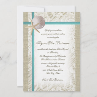 Invitation Aqua Beach Burlap et Lace Bat mitzvah