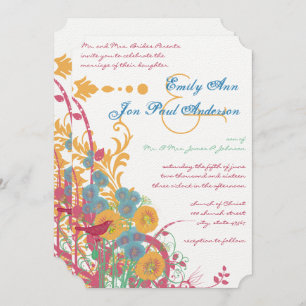 Invitation Aqua Beeswax Raspberry Wild Flower Mariage