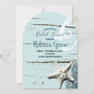 Invitation aqua bleu coquillage plage nuptiale
