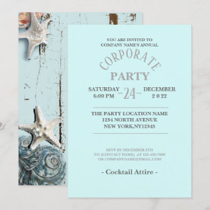 Invitation aqua bleu coquillages plage tropicale Corporate Pa