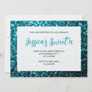 Invitation Aqua bleu parties scintillant scintille Sweet 16 é
