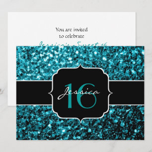 Invitation Aqua bleu parties scintillant scintille Sweet 16 I