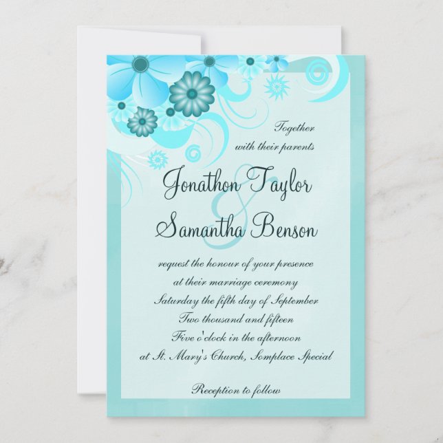 Invitation Aqua bleu Turquoise Hibiscus Mariage floral (Devant)