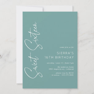 Invitation Aqua bleu-vert   Simple Script Sweet 16 Anniversai