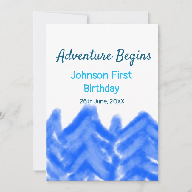 Invitation Aqua blue Adventure commence 1er anniversaire mont (Devant)